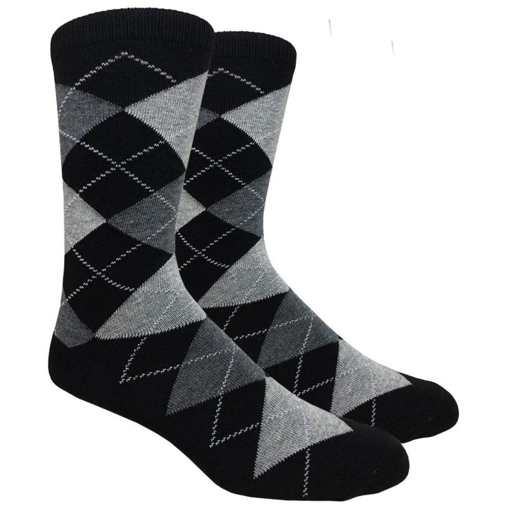 Men's Black Printed Argyle Dress Socks